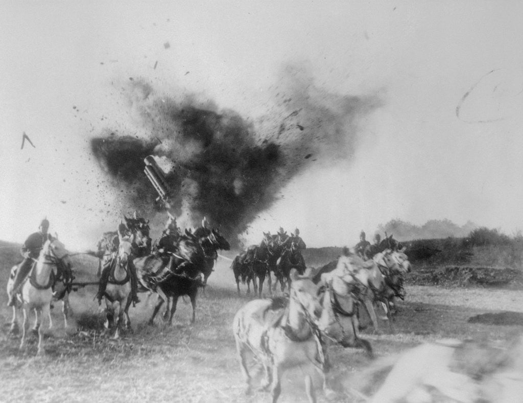 Detail of Soldiers Narrowly Escaping Explosion on Horses by Anonymous