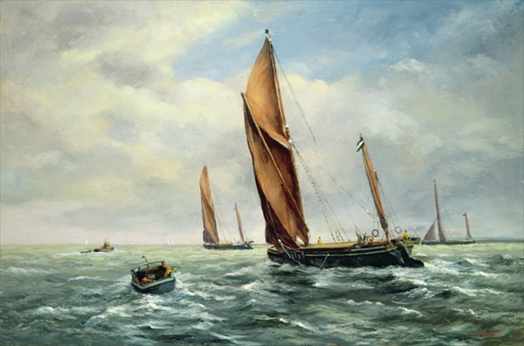 Detail of Sailing Barges racing on the Medway by Vic Trevett