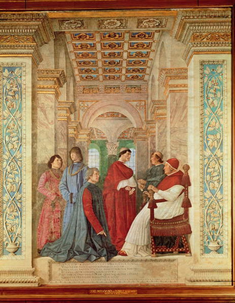 Detail of Pope Sixtus IV installs Bartolommeo Platina as Director of the Vatican Library, c. 1477 by Melozzo da Forli
