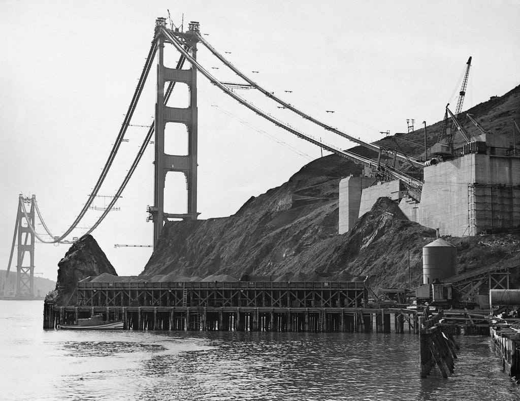 Detail of Golden Gate Bridge Under Construction by Corbis
