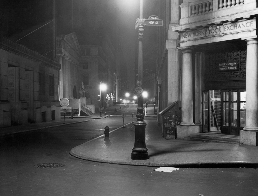 Detail of View of Wall Street During Nighttime Hours by Anonymous