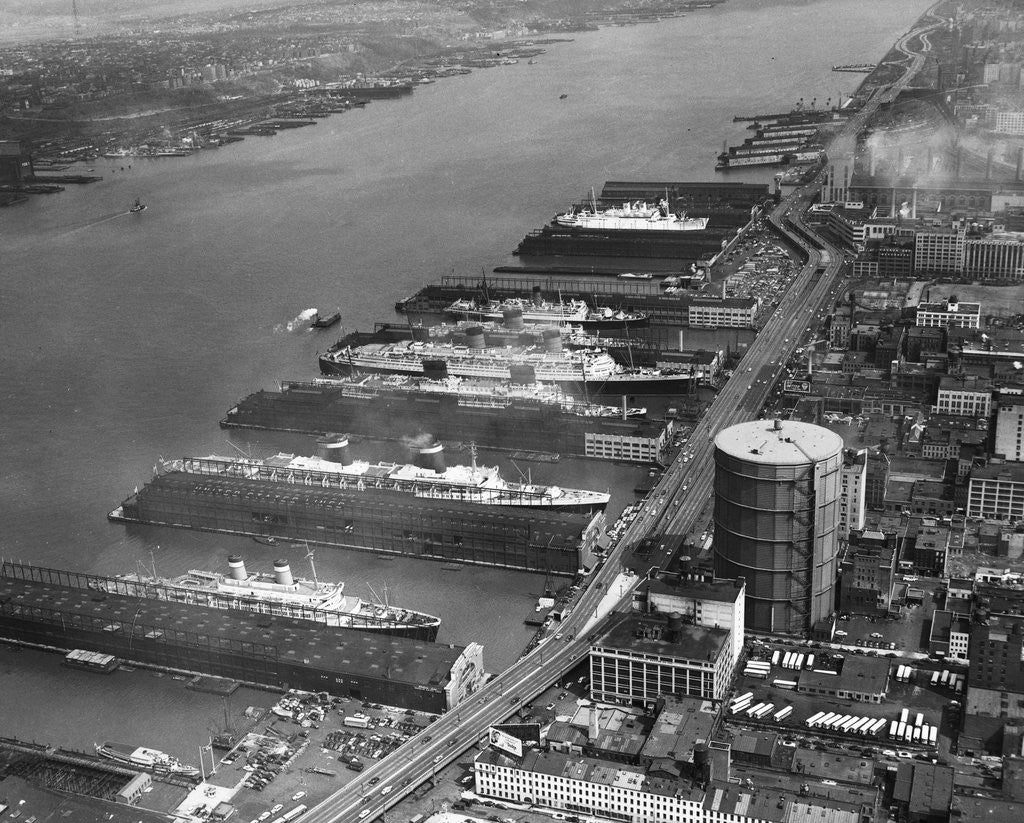 Detail of View of West Side Piers at New York City Harbor by Anonymous