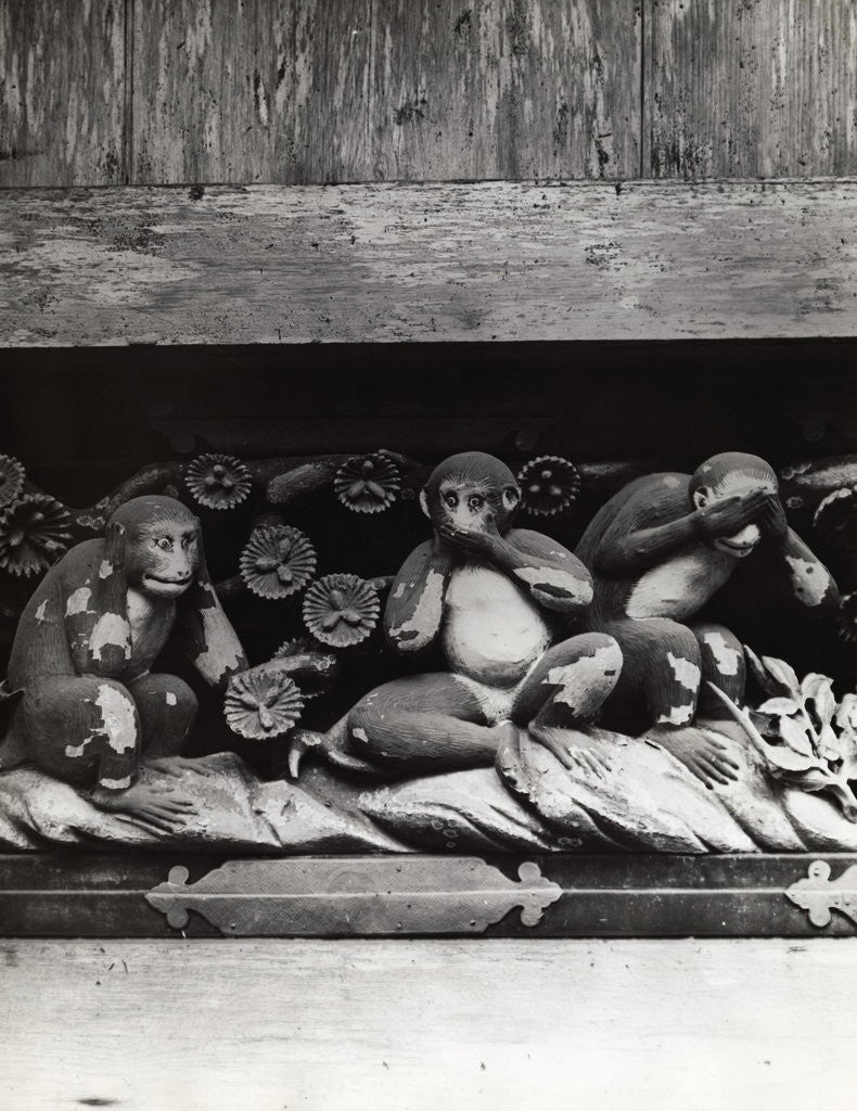 Detail of Three Wise Monkeys Sculpture at Toshugu Shrine by Anonymous