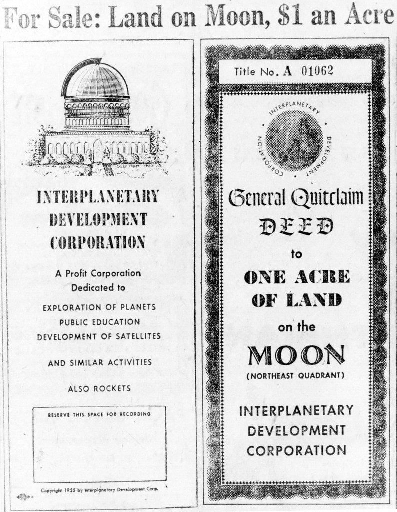 Detail of Advertisement for Lunar Real Estate by Anonymous