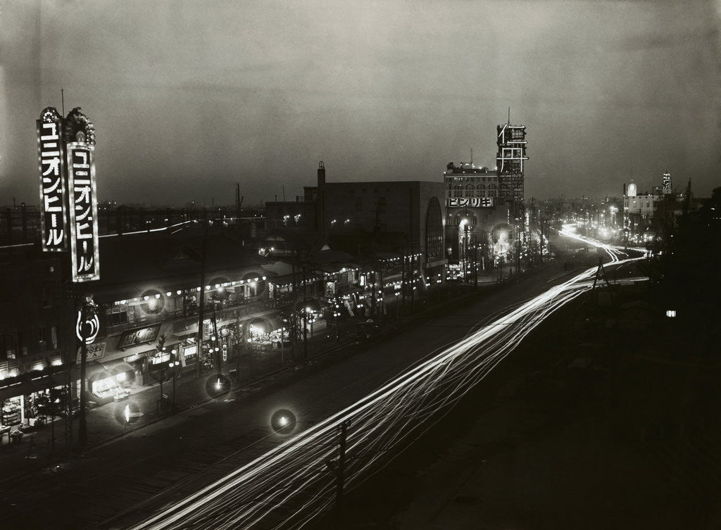 Detail of View of Lights Alongside Streets of Japan's Broadway Like Area by Anonymous