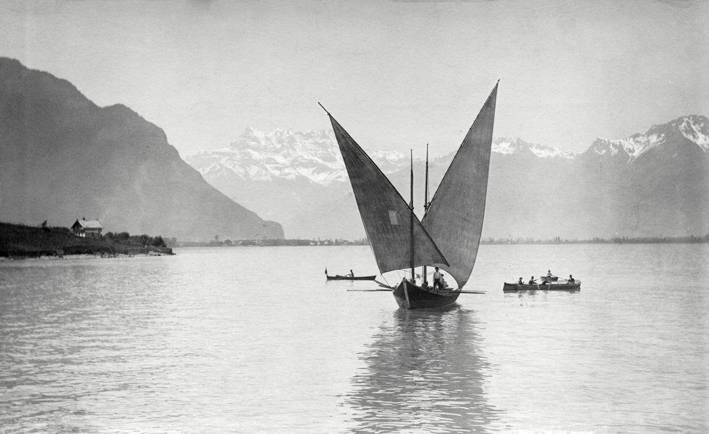 Detail of View of Boat on Lake Geneva by Anonymous