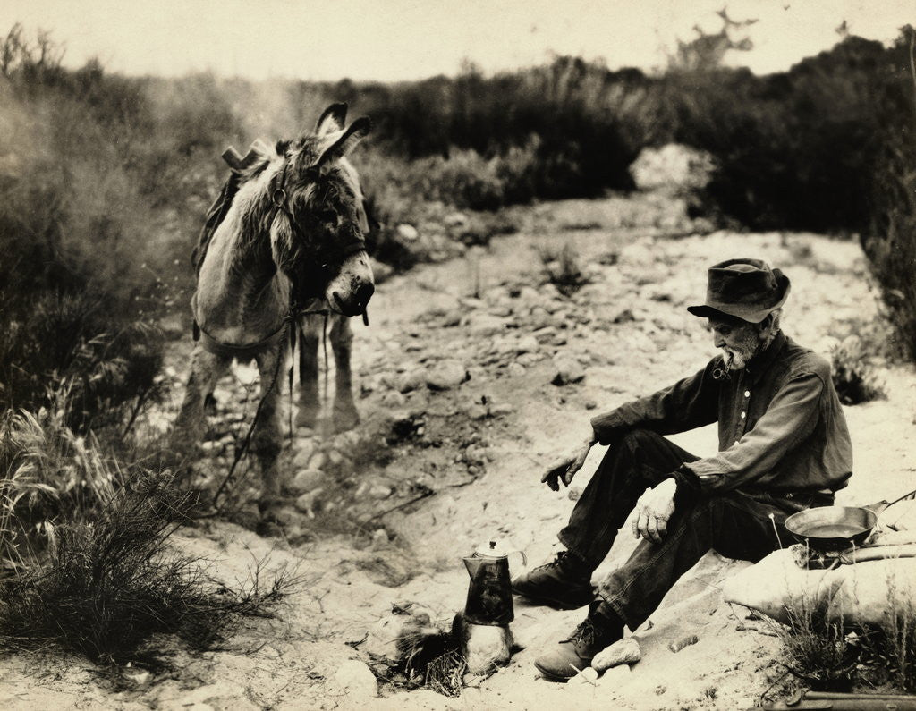 Detail of Prospector Preparing Meal for Himself by Anonymous