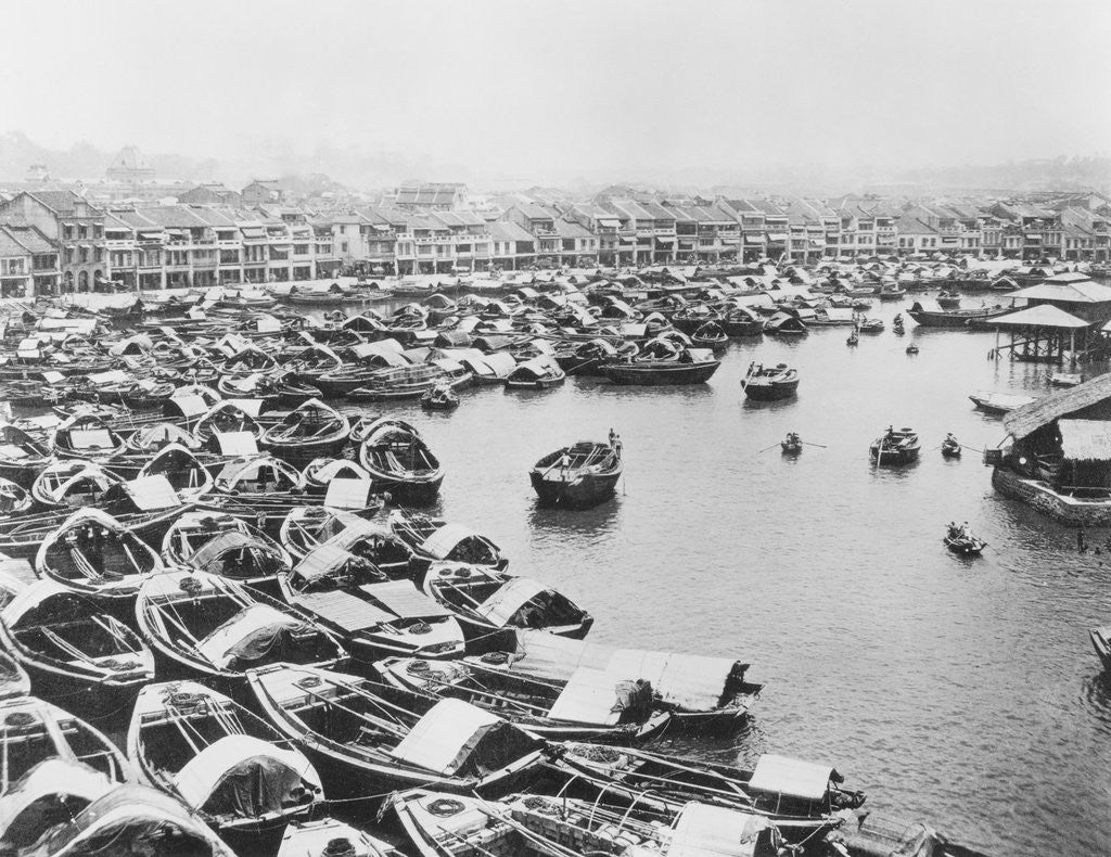 Detail of Large Collection of Boats in Singapore Harbor by Anonymous