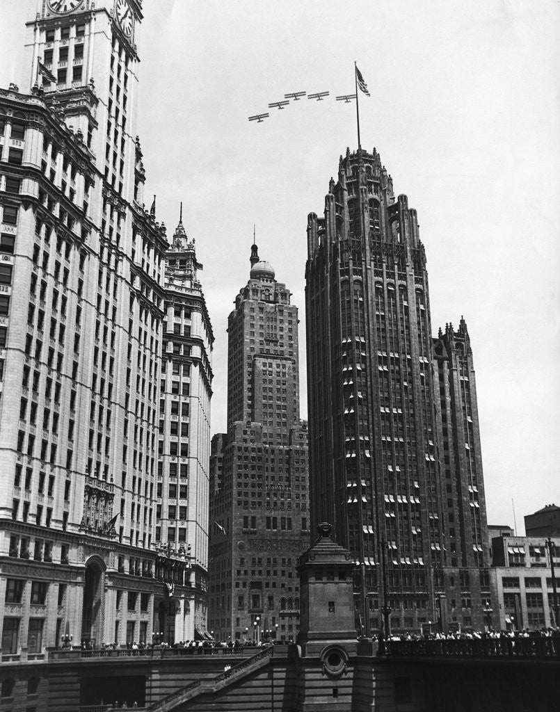 Detail of Planes Fly Over Buildings in Chicago by Anonymous