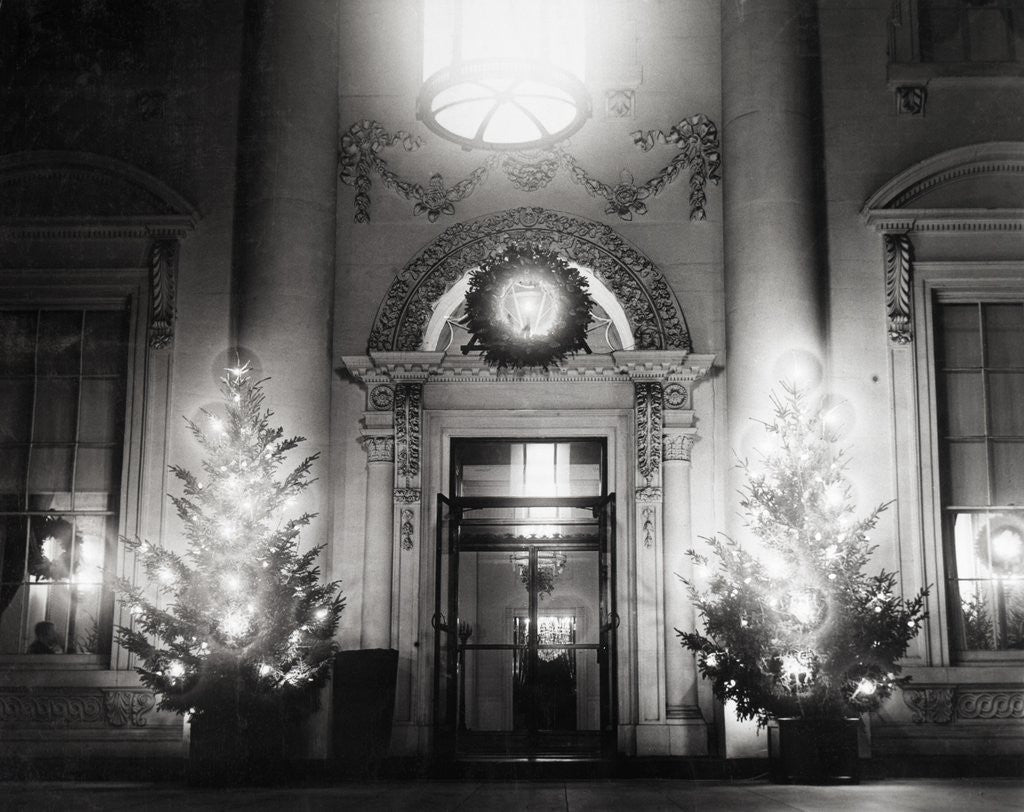 Detail of Christmas Scene at White House Entrance by Corbis