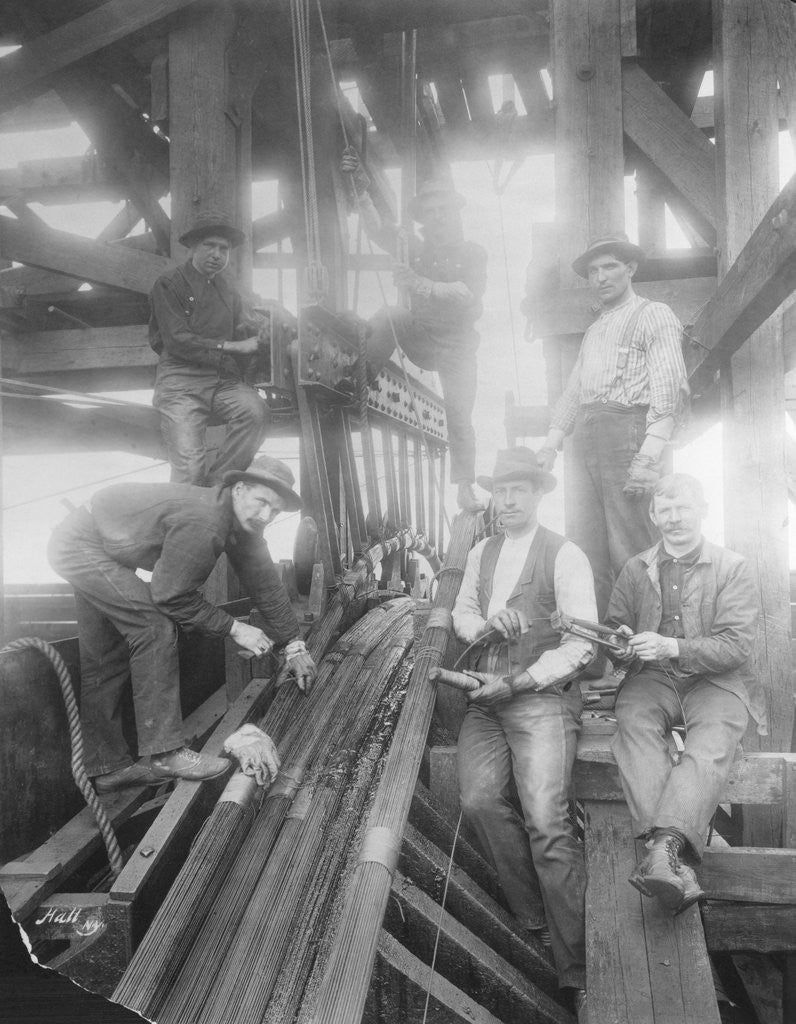 Detail of Workmen on the Brooklyn Bridge by Anonymous