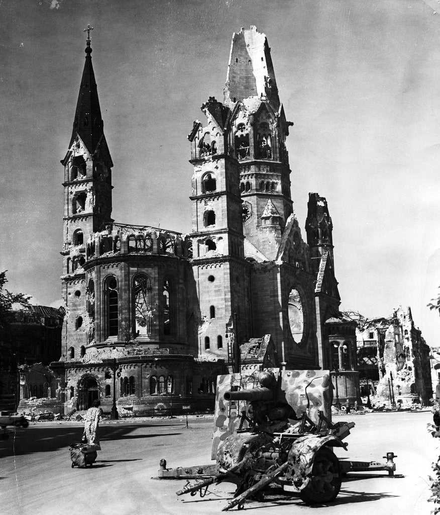 Detail of View of Street with Damaged Church and a Weapon of War by Corbis