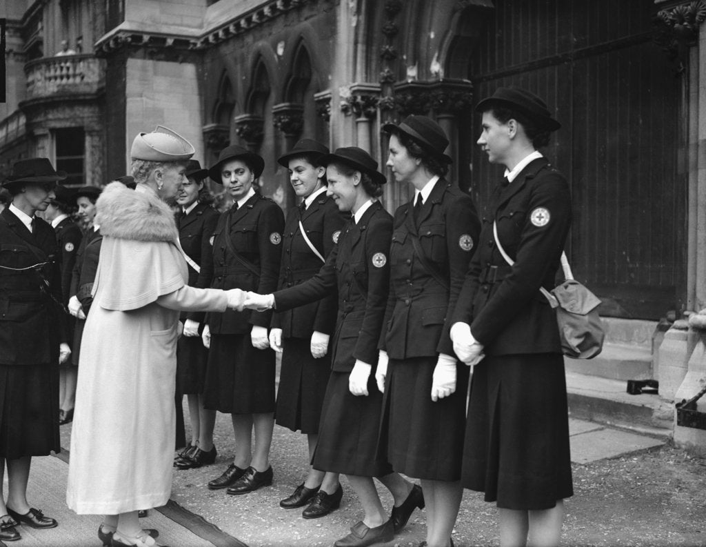 Detail of Queen Mary with American red cross women in Bristol during the Second World War by Anonymous