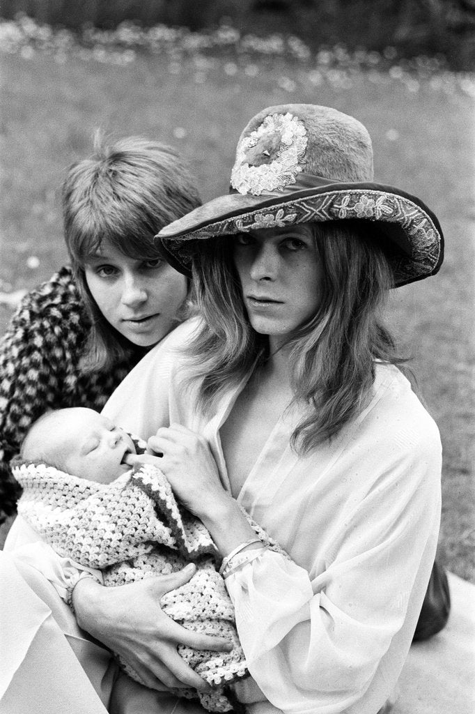 Detail of David Bowie with wife Angie and three week old son Zowie by Ron Burton