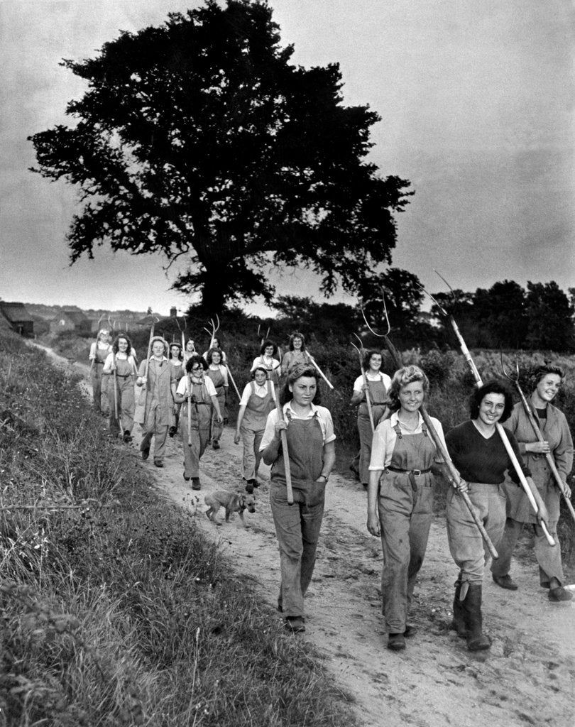 Detail of Land girls on their way home from the field by George Greenwell
