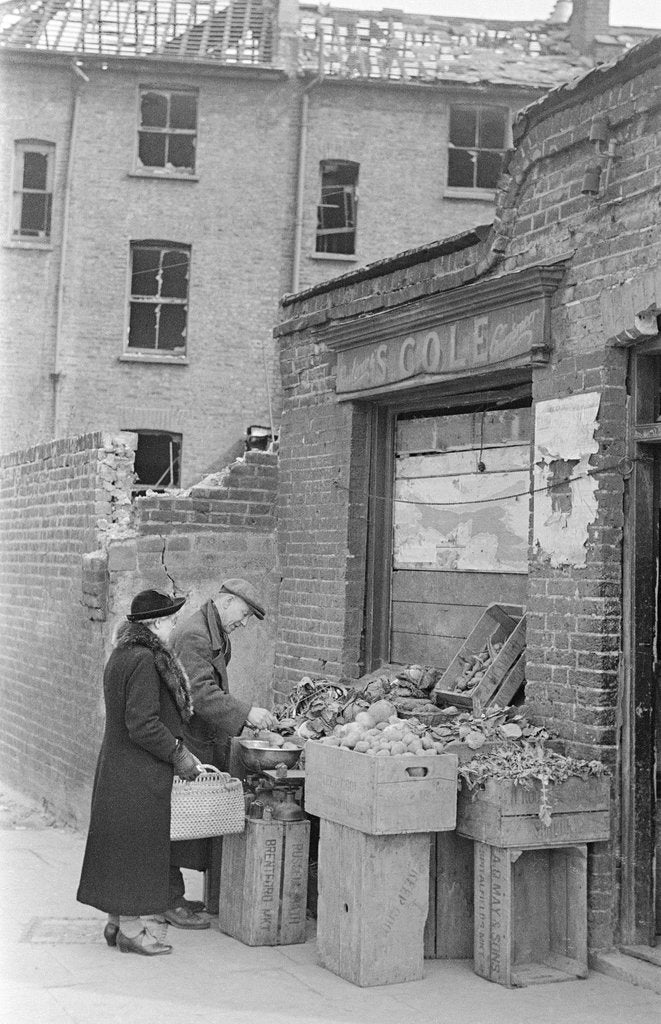Detail of Bombed out Greengrocer's store by Staff