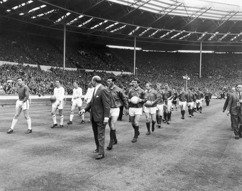 Detail of Manchester United and Leicester City walk out on to the pitch at Wembley, 1963 FA Cup Final by Staff