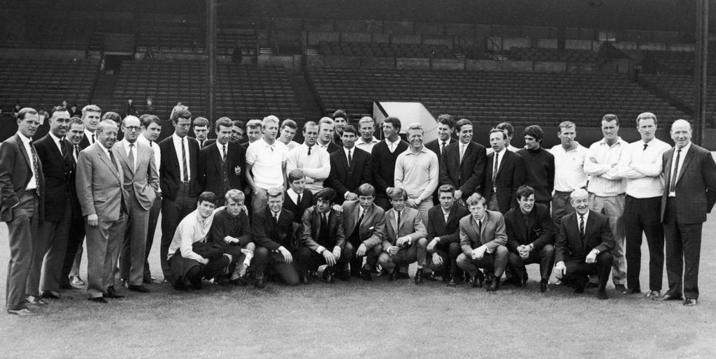 Detail of 1964...and a couple of strangers have slipped into the team picture as Manchester United report back for training by Staff