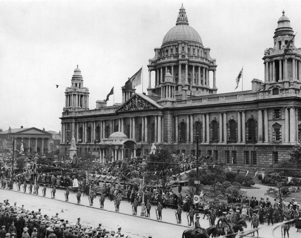 Detail of Scene outside the City Hall in Belfast during the opening ceremony by Staff