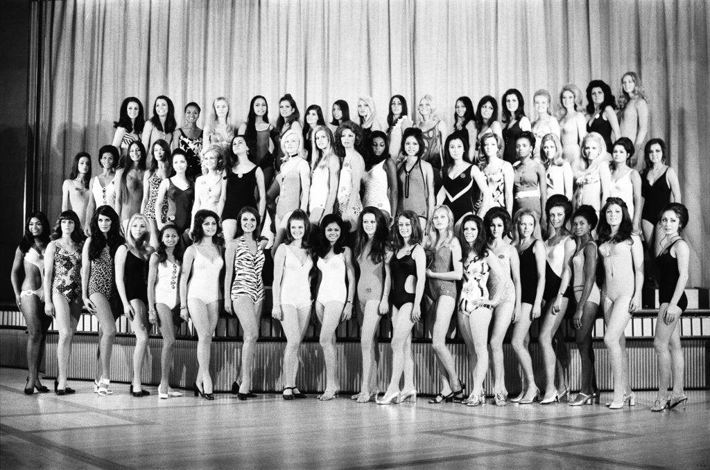 Detail of Miss World Contestants line up for the press by Anonymous