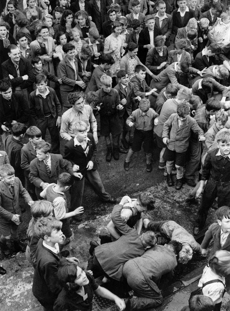 Detail of Throwing hot pennies to children at Honiton Fair by Staff