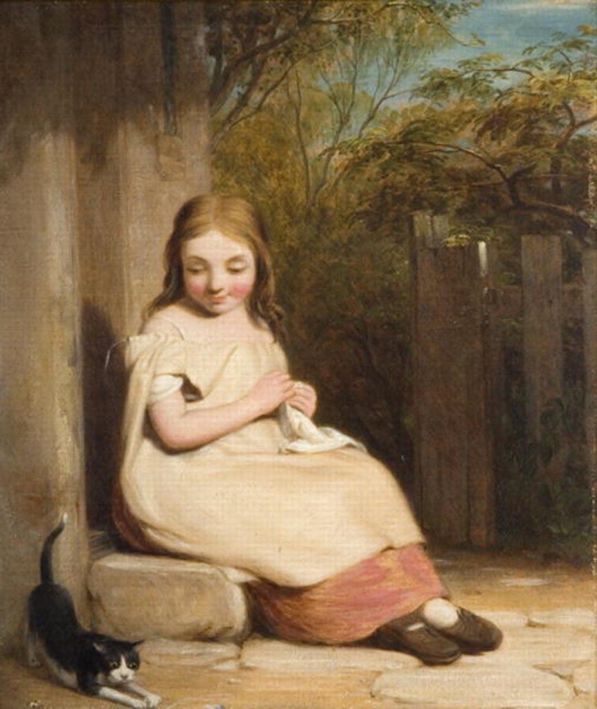 Detail of Young Girl with Kitten by William (attr. to) Mulready