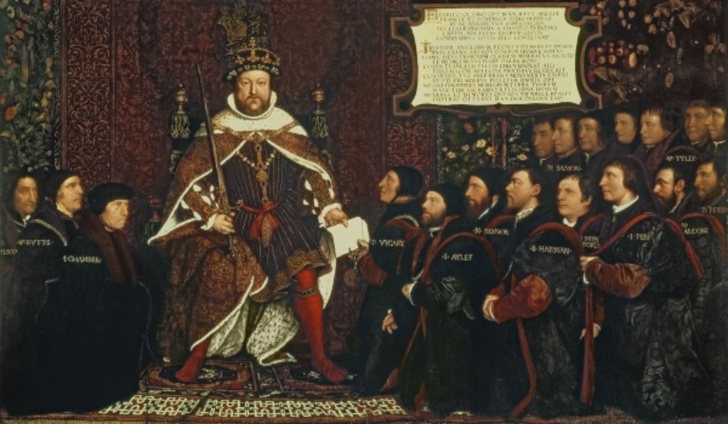 Detail of Henry VIII handing over a charter to Thomas Vicary, commemorating the joining of the Barbers and Surgeons Guilds, 1541 by Hans Holbein the Younger