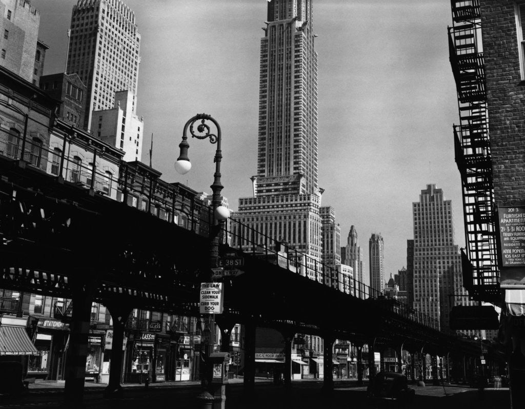 Detail of Elevated Rail Track and the Empire State Building by Brett Weston