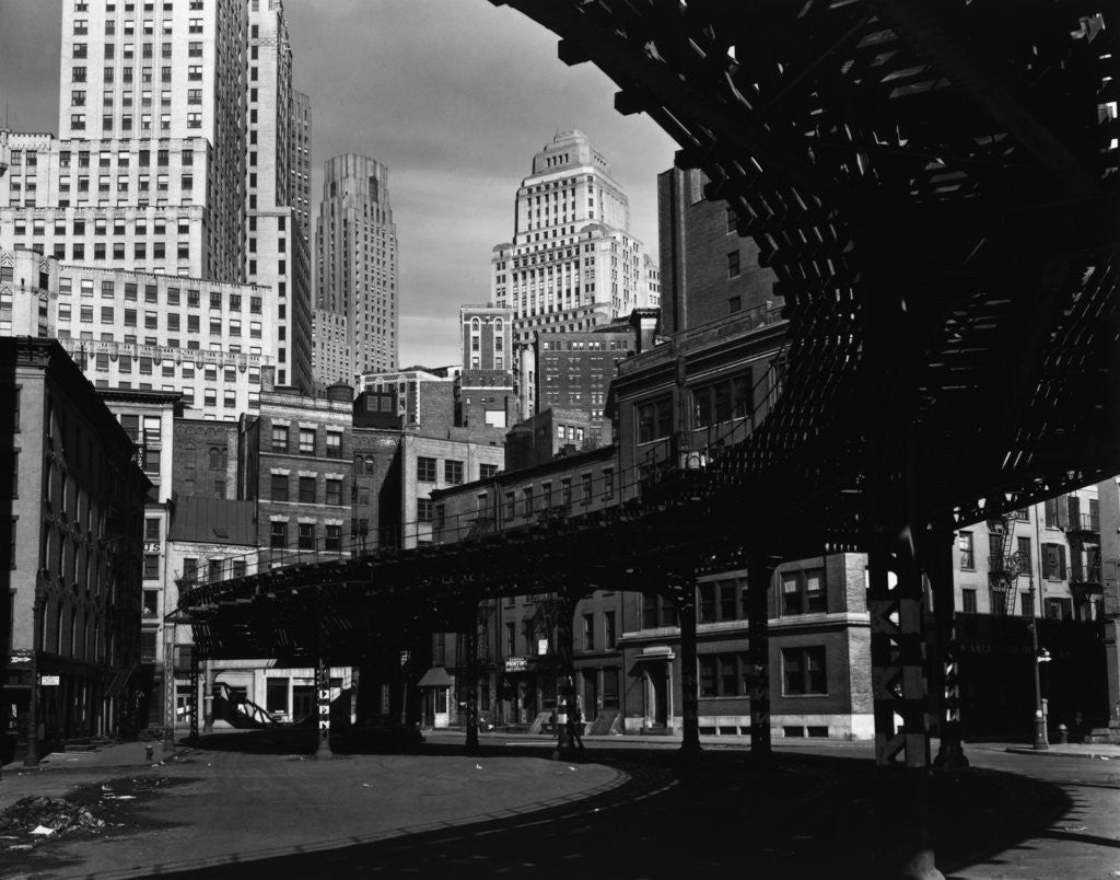 Detail of Elevated Rail Curving Beneath Manhattan Buildings by Anonymous