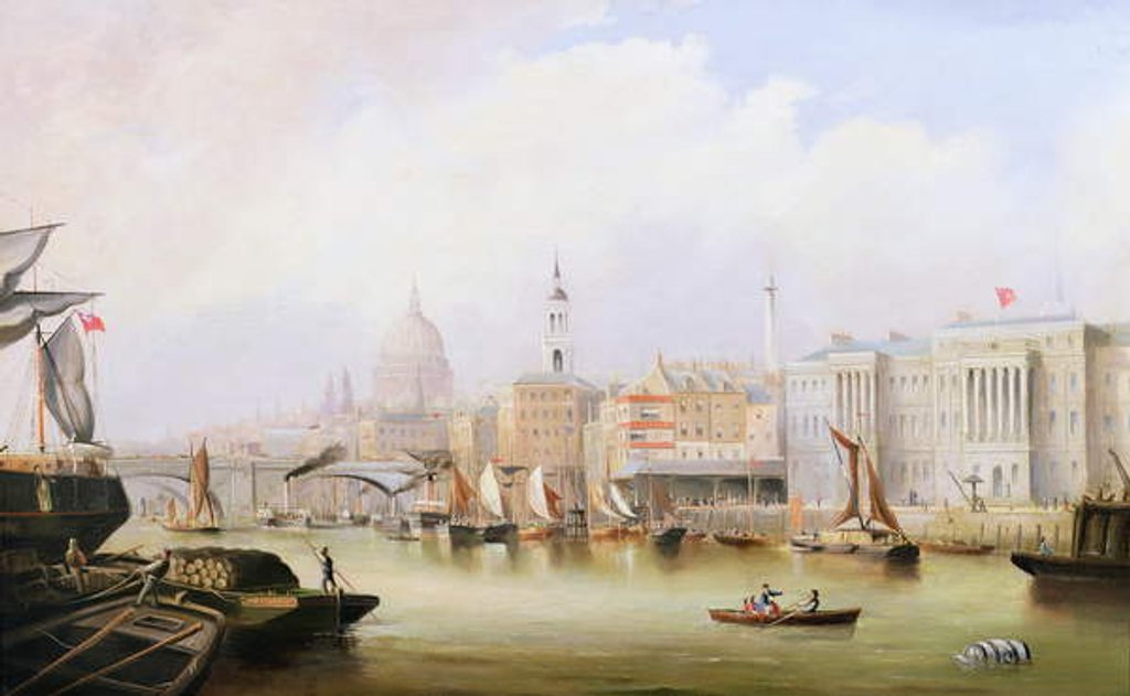 View down the Thames with Blackfriars and St. Paul's Cathedral Beyond by English School