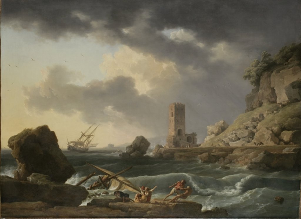 Detail of Rocky Coastal Landscape with Shipwreck, 1746 by Antoine Charles Horace Vernet