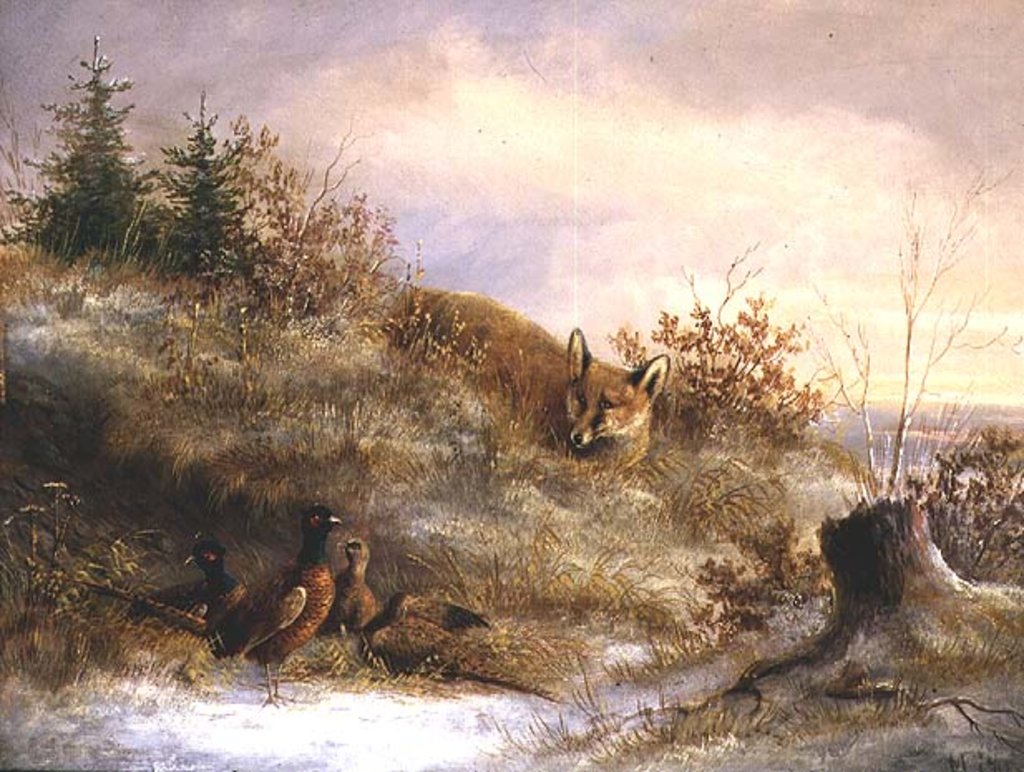 Detail of Fox and Pheasants in Winter by Anonymous
