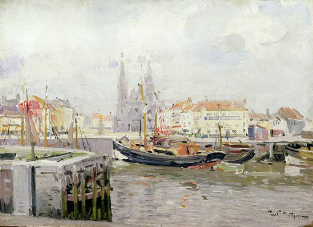Detail of SS. Petrus en Pauluskerk and the Vissers Quay in Ostend by Paul Mathieu