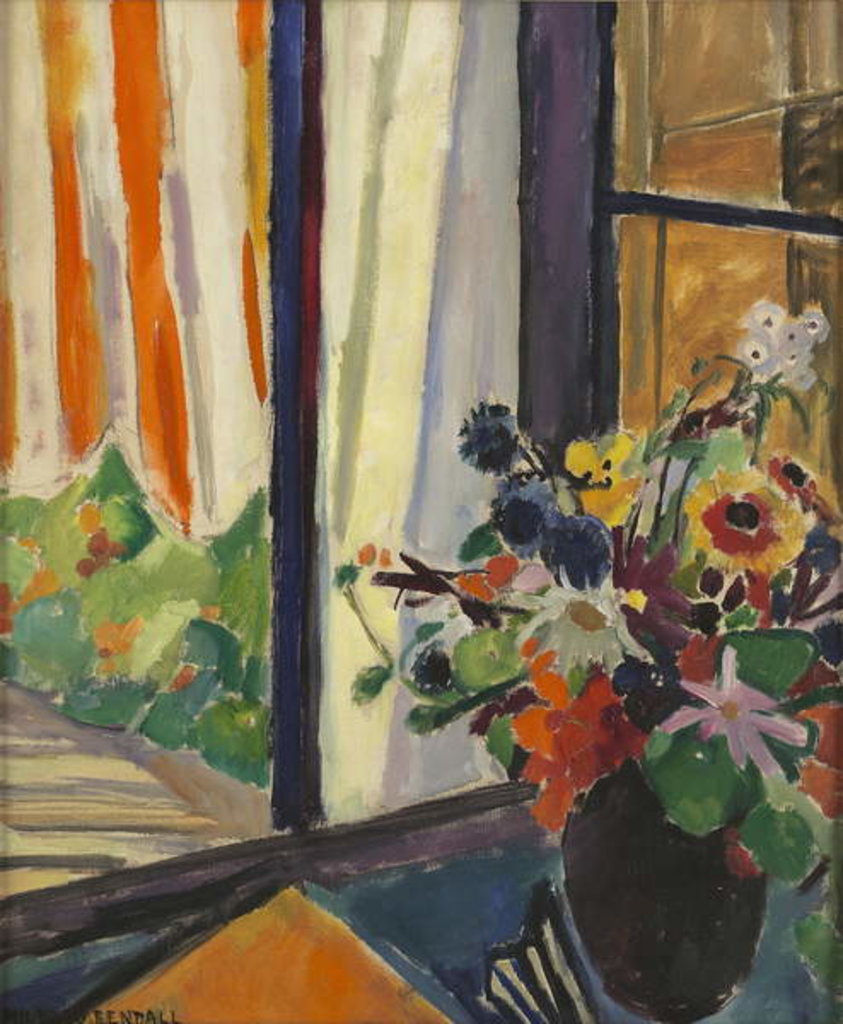 Detail of Flowers before a window, c.1930 by Mildred Bendall