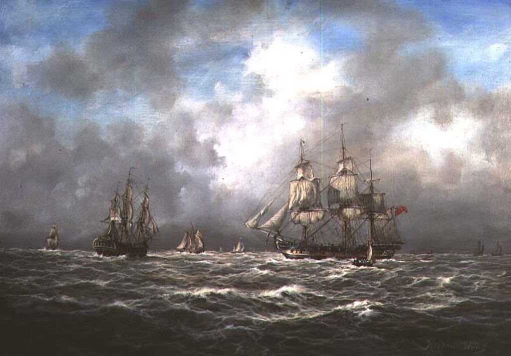Frigate hove-to, Awaiting a Pilot by Richard Willis