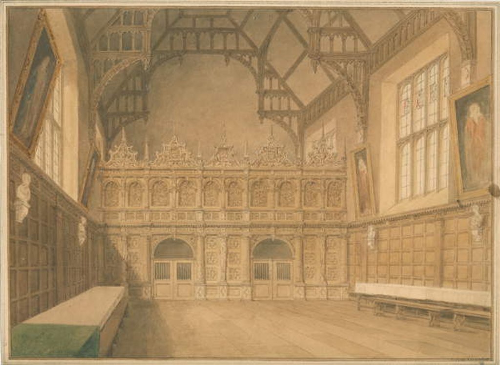Detail of Cambridgeshire - Trinity College Hall - Interior View, 1818 by John Buckler