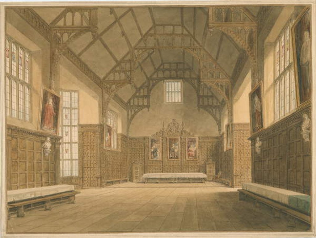 Detail of Cambridgeshire - Trinity College Hall - Interior View, 1818 by John Buckler