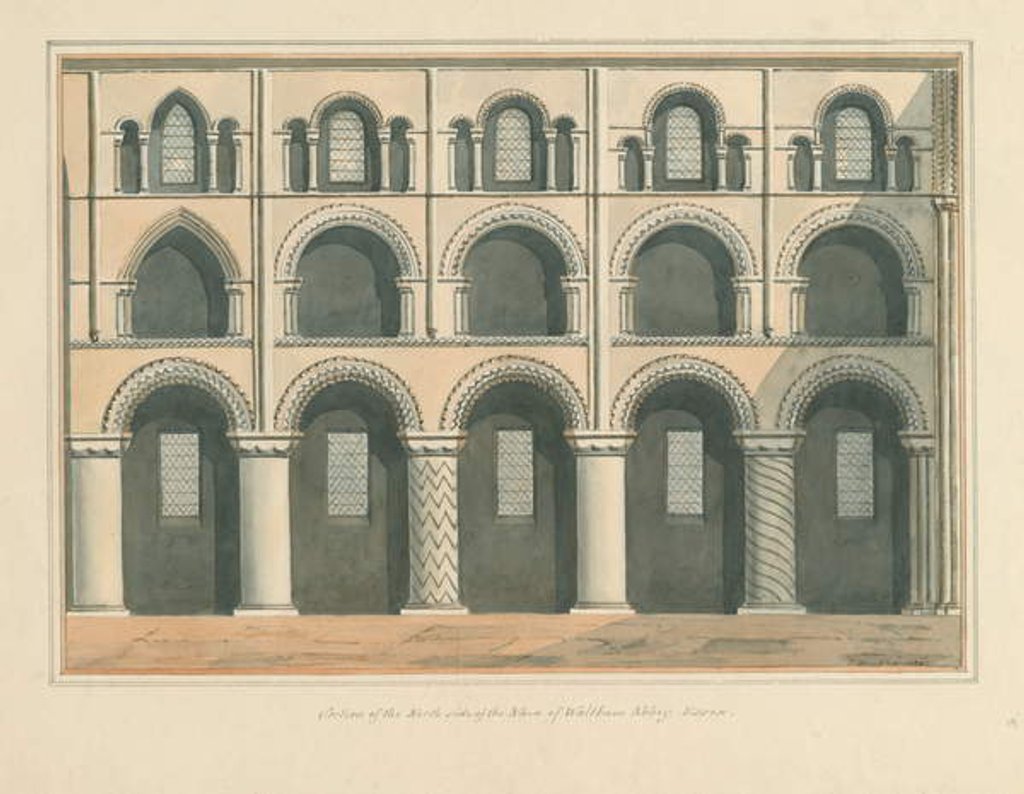 Detail of Essex - Waltham Abbey - Section of the North Side of the Nave, 1802 by John Buckler