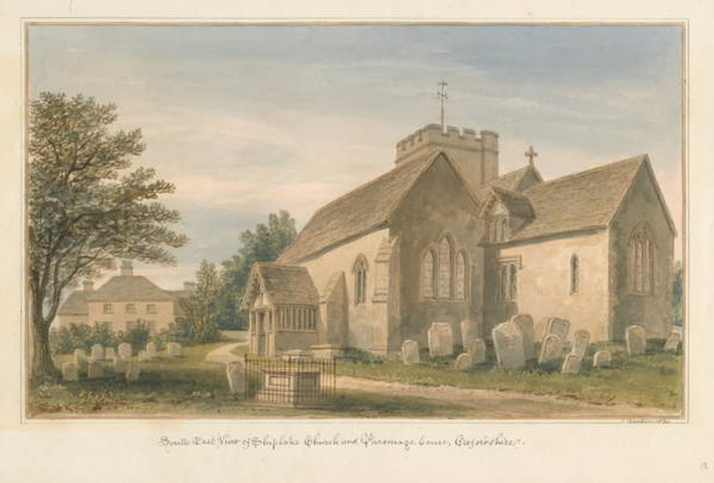 Detail of Oxfordshire - Shiplake Church and Parsonage House, 1830 by John Buckler