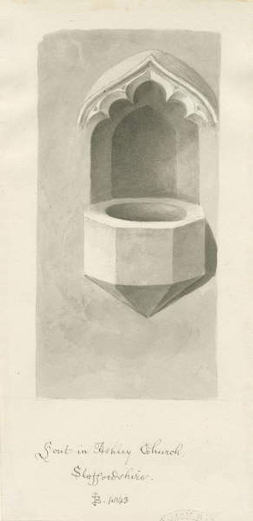 Detail of Font in Ashley Church by John Buckler
