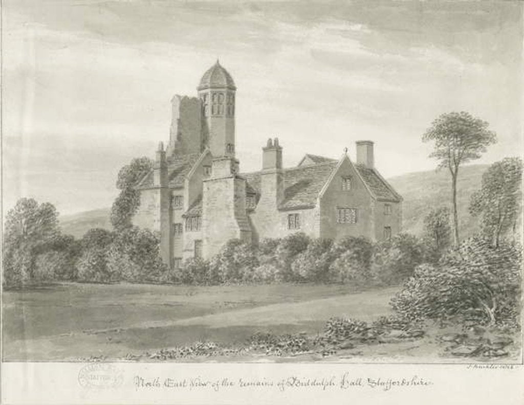 Detail of Bidduph Hall: sepia drawing, 1844 by John Buckler