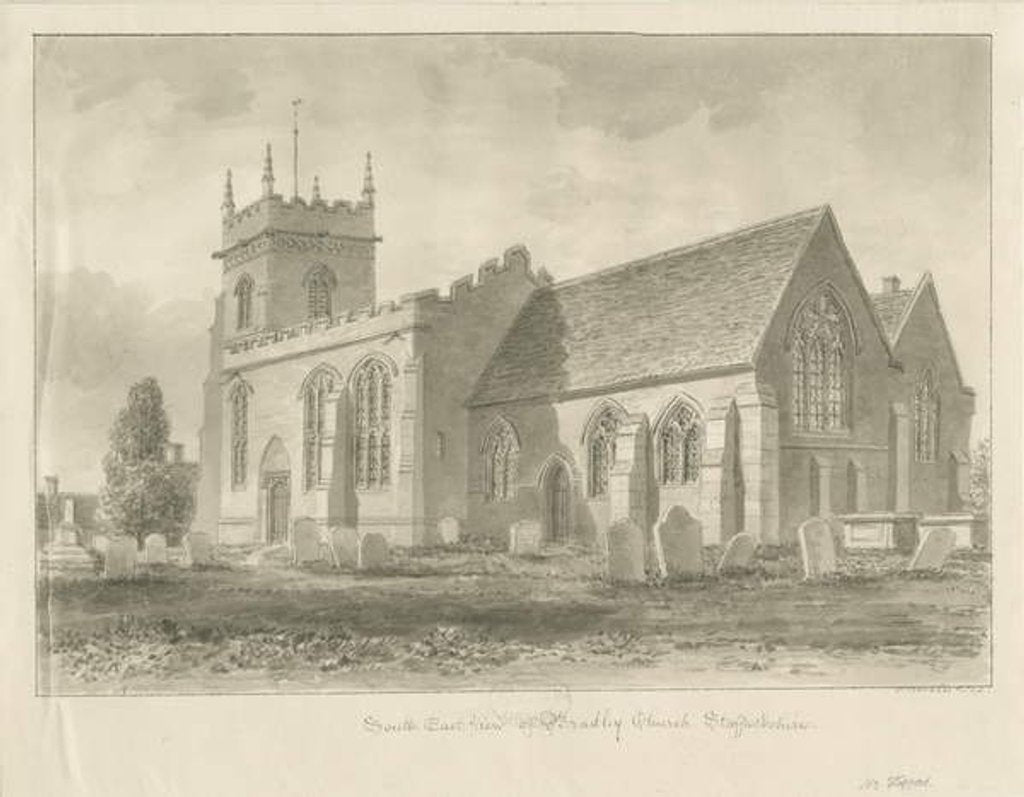 Detail of Bradley Church: sepia drawing, 1842 by John Buckler