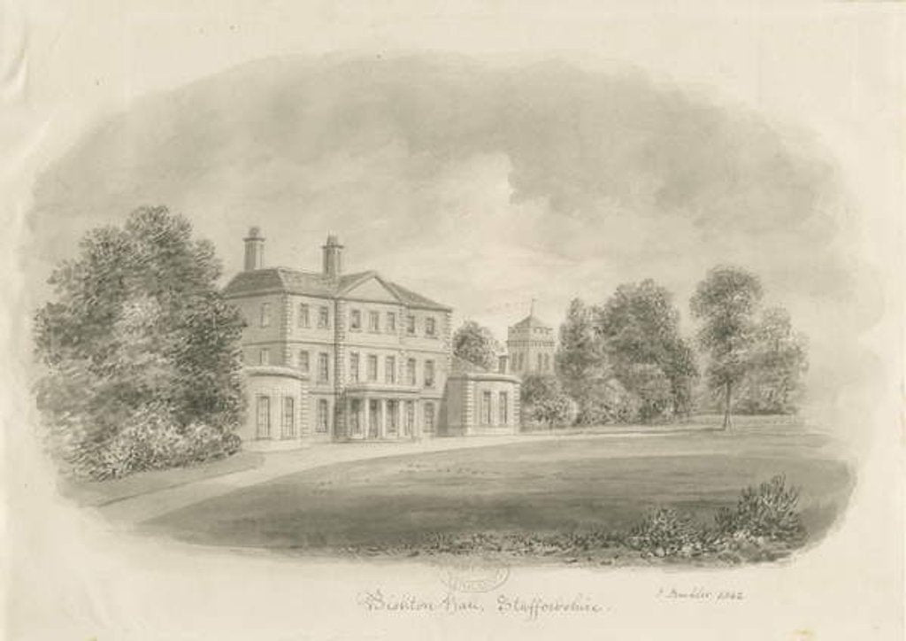 Detail of Bishton Hall: sepia drawing, 1842 by John Buckler