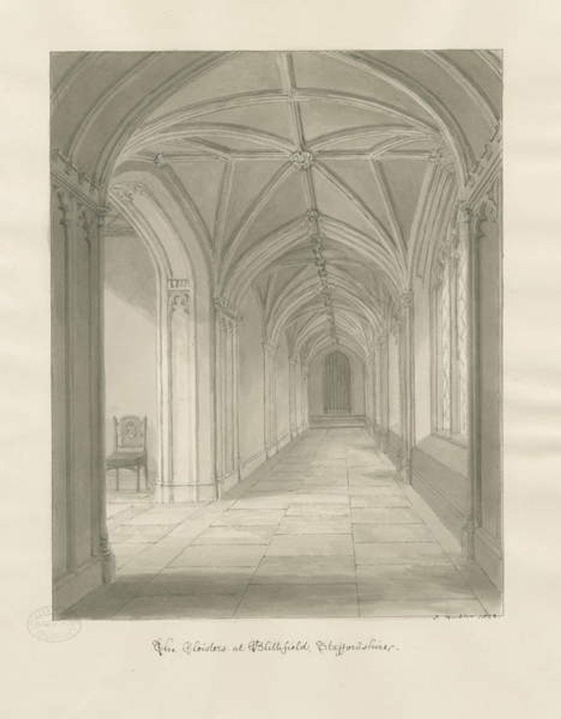 Detail of Blithfield Hall - Cloisters: sepia drawing, 1823 by John Buckler