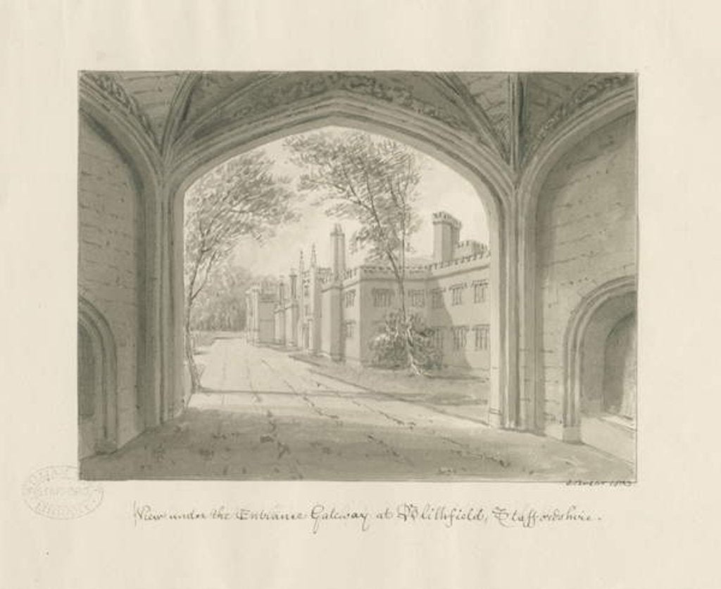 Detail of Blithfield Hall: sepia drawing, 1823 by John Buckler