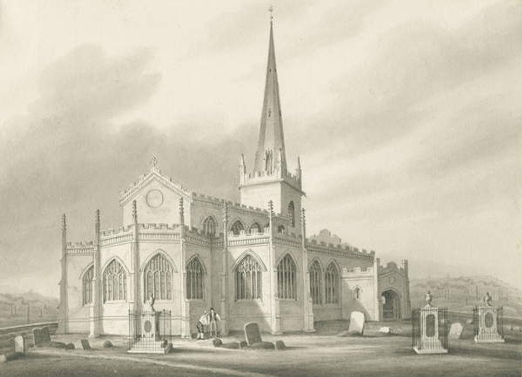 Detail of Wednesbury - St. Bartholomew's Church: sepia wash drawing, nd [1827] by Robert Noyes
