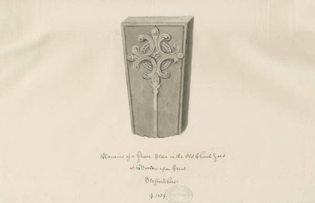 Detail of Burton-upon-Trent - Gravestone in 'Old' Churchyard: sepia drawing, 1839 by John Buckler