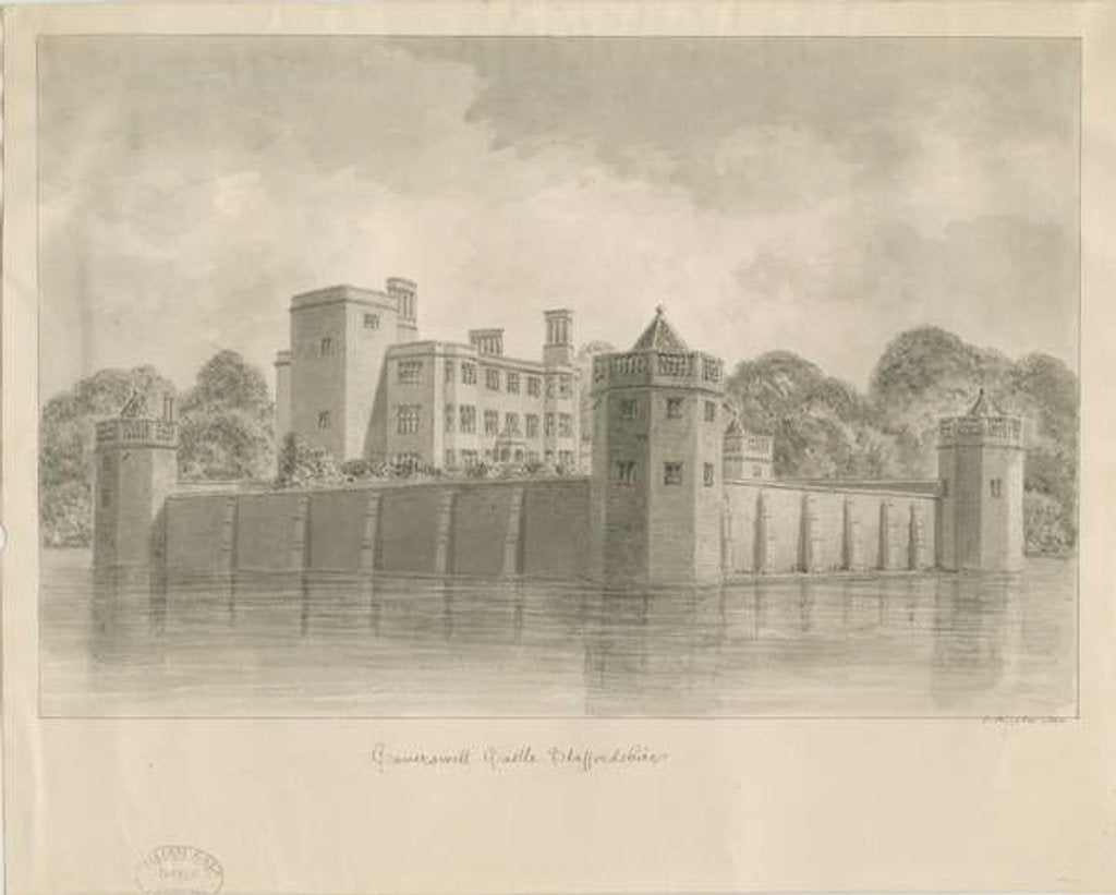 Detail of Caverswall Castle: sepia drawing, 1840 by John Buckler