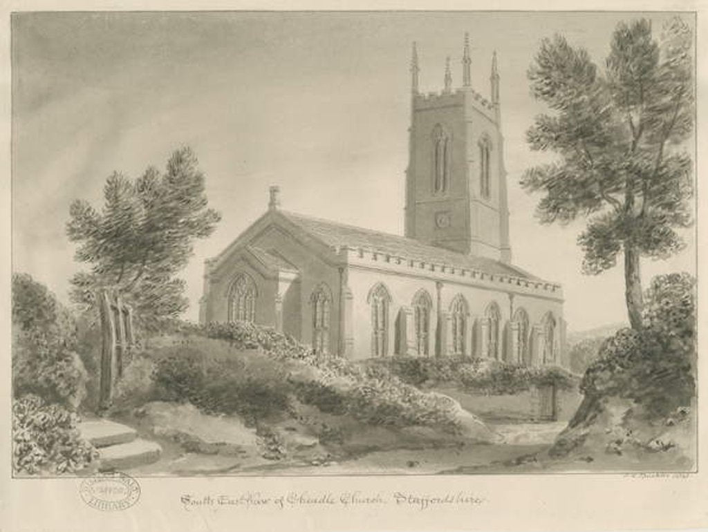 Detail of Cheadle Church: sepia drawing, 1841 by John Chessell Buckler