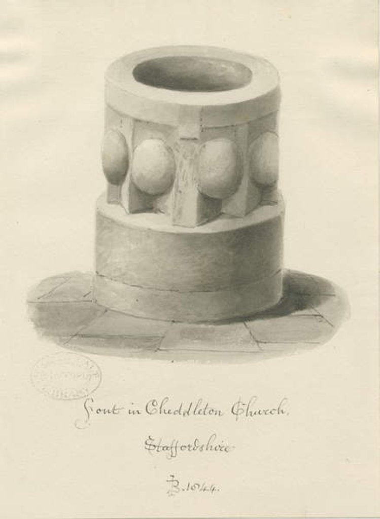 Detail of Font in Cheddleton Church by John Buckler